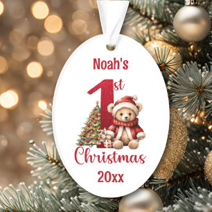 Cute Teddy Bear Baby Boy 1st Christmas Ornament