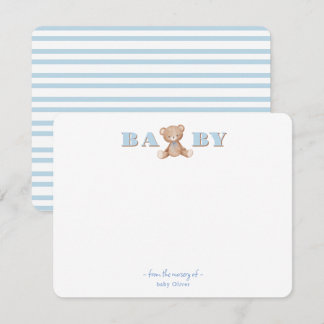 Cute Teddy Bear Baby boy Blue stripes Note Card
