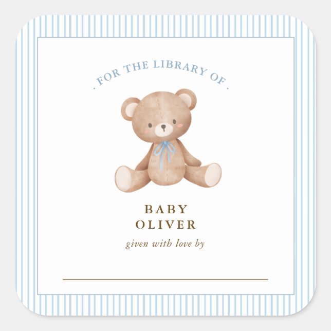 Cute Teddy Bear baby boy Bookplate (Front)