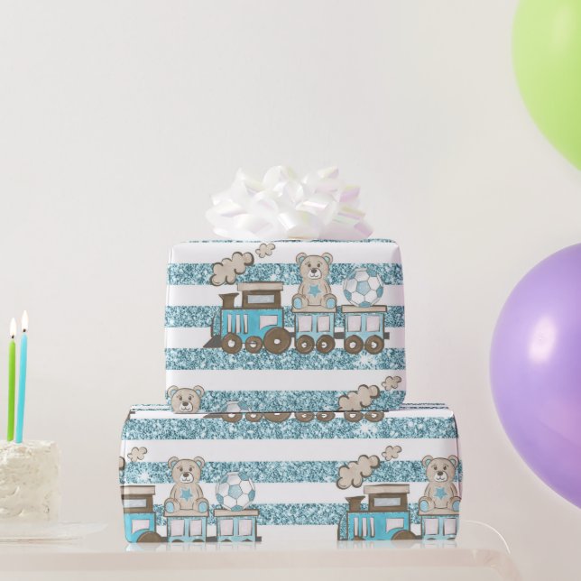 Cute teddy bear baby boy shower blue wrapping paper (Party Gifts)