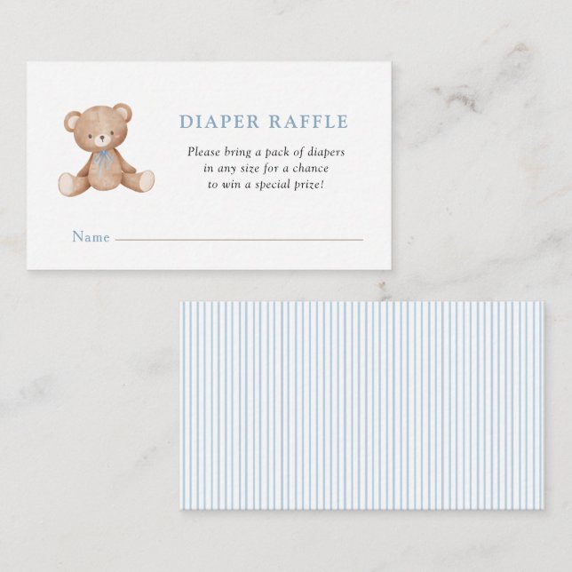 Cute Teddy Bear Baby Boy shower Diaper Raffle Enclosure Card (Front/Back)