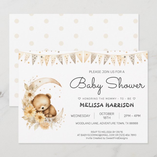 Cute Teddy Bear Baby Boy Shower Invitation (Front/Back)