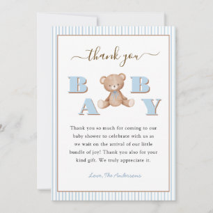 Cute Teddy Bear Baby Boy shower Thank you card