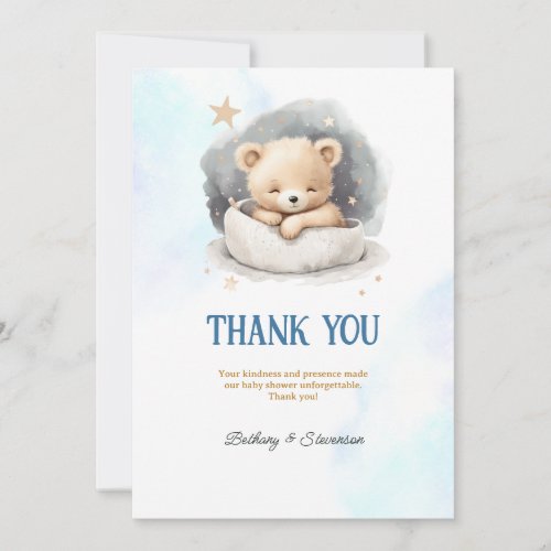 Cute Teddy Bear Baby Boy Shower Thank You Card