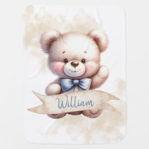 Cute Teddy Bear Baby Boy Watercolor Baby Blanket