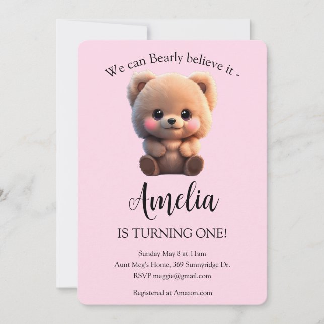 Cute teddy bear baby girl 1st birthday  (Front)