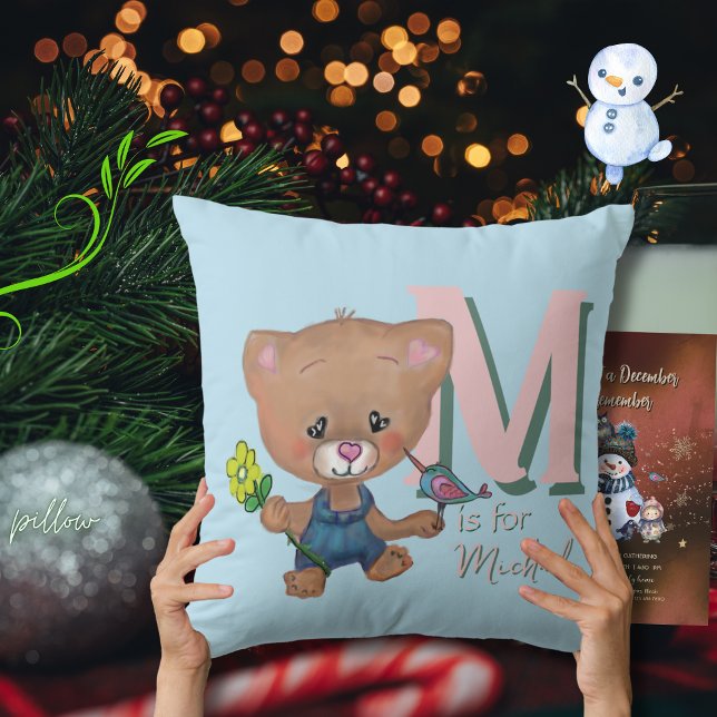 Cute Teddy Bear Baby Light Blue Throw Pillow (Cute Teddy Bear Baby Light Blue Throw Pillow)
