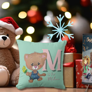 Cute Teddy Bear Baby Pink Teal Throw Pillow