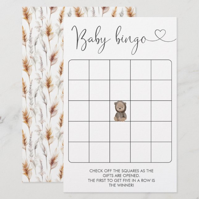 Cute Teddy Bear Baby Shower  Bingo Game (Front/Back)
