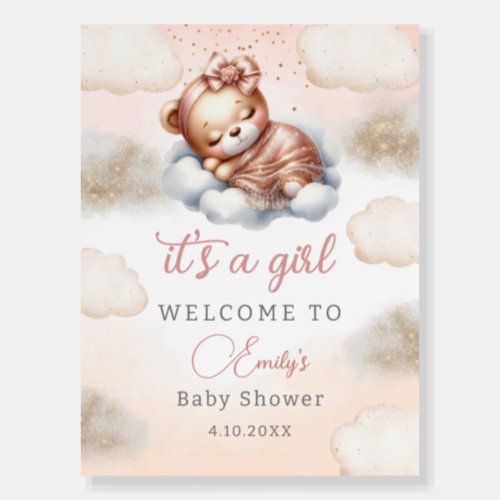 Cute Teddy Bear Baby Shower blush pink welcome  Foam Board