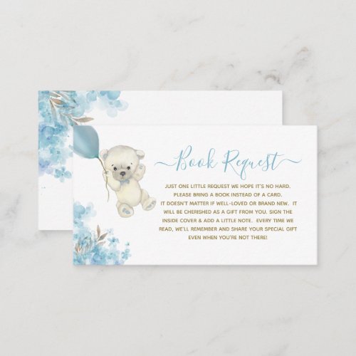 Cute Teddy Bear Baby Shower Book Request Enclosure Card