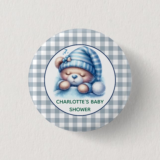 Cute Teddy Bear Baby Shower Button (Front)