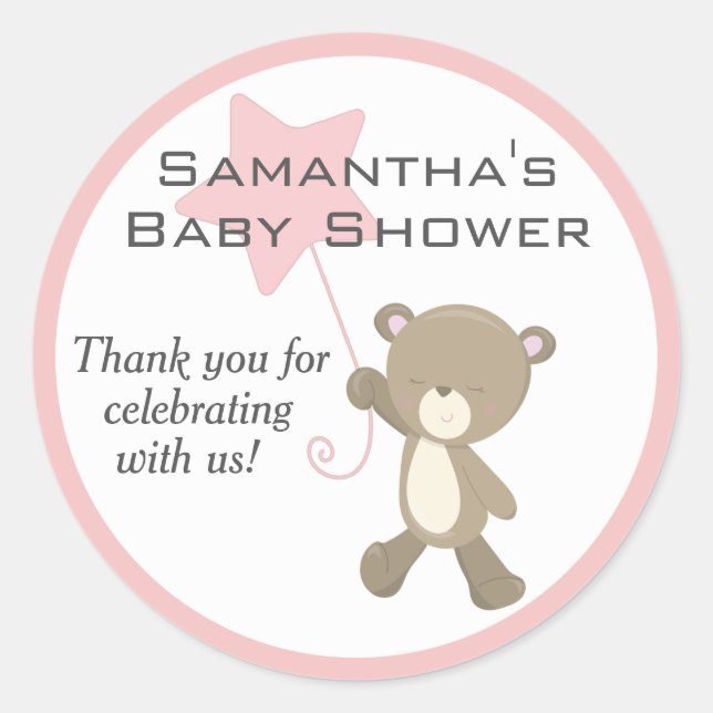 Cute Teddy Bear Baby Shower Classic Round Sticker (Front)