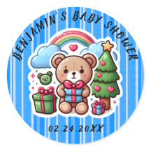 Cute Teddy Bear Baby Shower Classic Round Sticker
