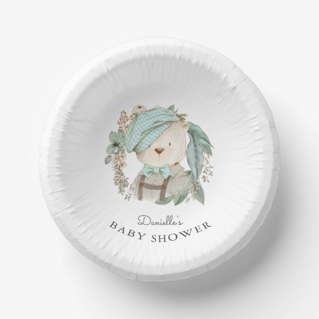 Cute Teddy Bear Baby Shower for Boy Paper Bowls (Front)
