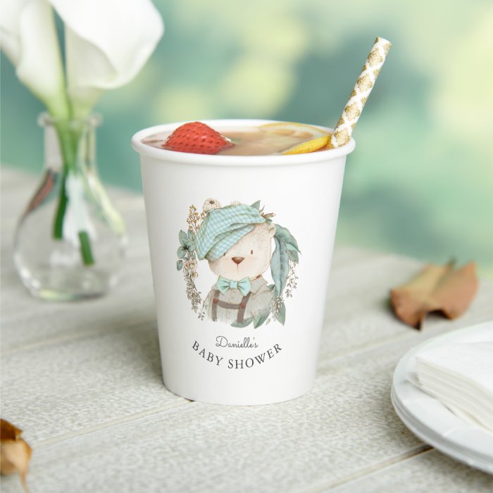 Cute Teddy Bear Baby Shower for Boy Paper Cups