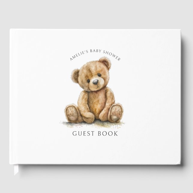 Cute Teddy Bear Baby Shower Guest Book (Front)