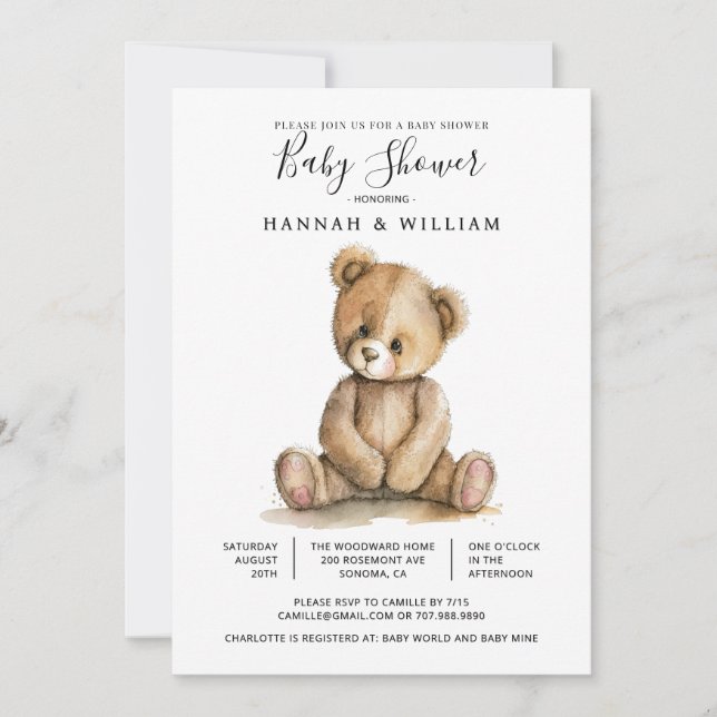 Cute Teddy Bear Baby Shower Invitation (Front)