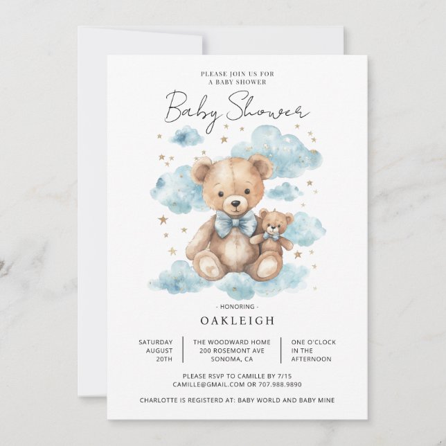 Cute Teddy Bear Baby Shower Invitation (Front)