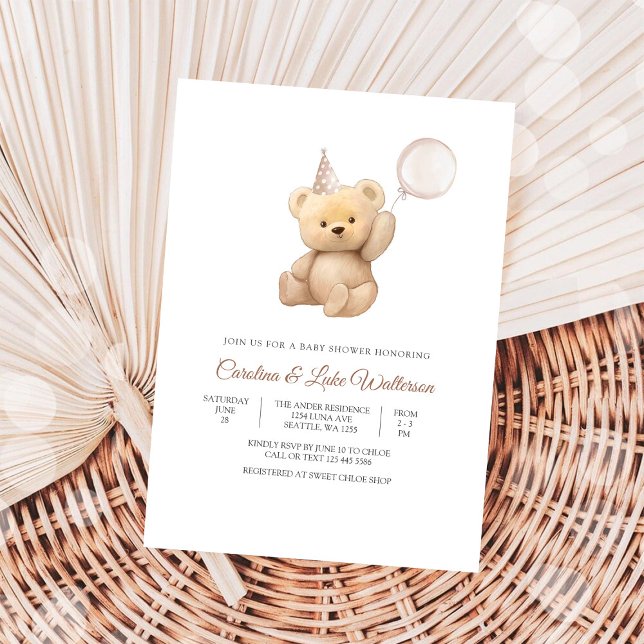 Cute Teddy Bear Baby Shower Invitation (Creator Uploaded)