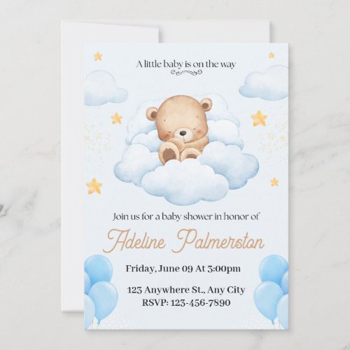 Cute Teddy Bear Baby Shower Invitation