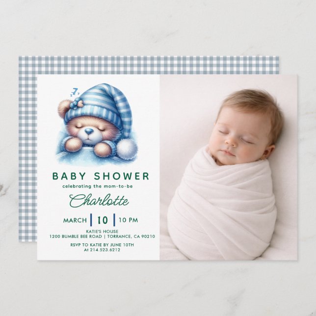 Cute Teddy Bear Baby Shower Invitation (Front/Back)