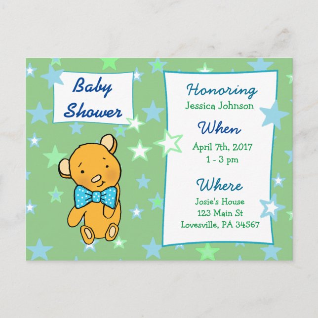 Cute Teddy Bear Baby Shower Invitation (Front)