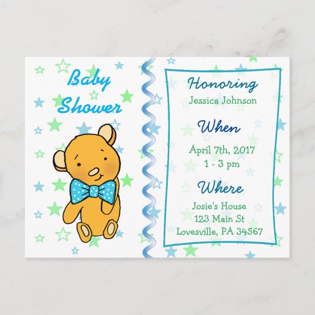 Cute Teddy Bear Baby Shower Invitation Postcard (Front)