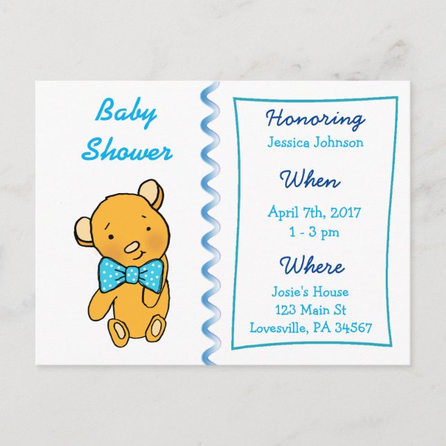 Cute Teddy Bear Baby Shower Invitation Postcard (Front)
