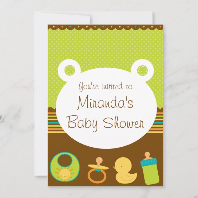 Cute Teddy Bear Baby Shower Invitations (Front)