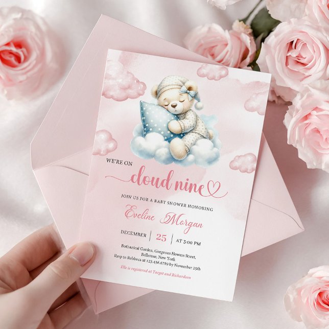 Cute Teddy Bear Baby Shower Invite Cloud 9 Theme (Cute Teddy Bear Baby Shower Invite Cloud 9 Theme)