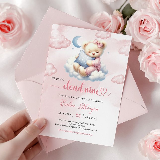 Cute Teddy Bear Baby Shower Invite Cloud Nine Them (Cute Teddy Bear Baby Shower Invite Cloud Nine Theme)