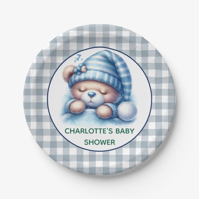 Cute Teddy Bear Baby Shower Paper Plates (Front)