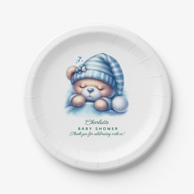 Cute Teddy Bear Baby Shower Paper Plates (Front)
