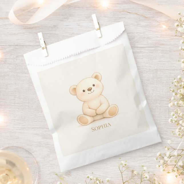 Cute Teddy Bear Baby Shower Personalized Favor Bag (Clipped)