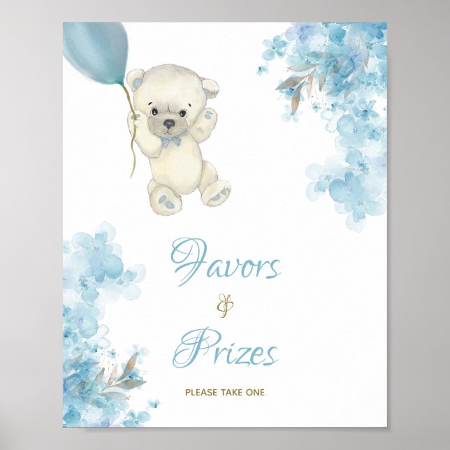 Cute Teddy Bear Baby Shower Sign Favors & Prizes (Front)