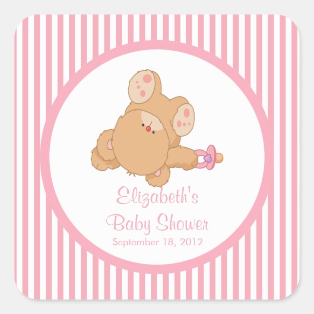Cute Teddy Bear Baby Shower Square Sticker! Square Sticker (Front)