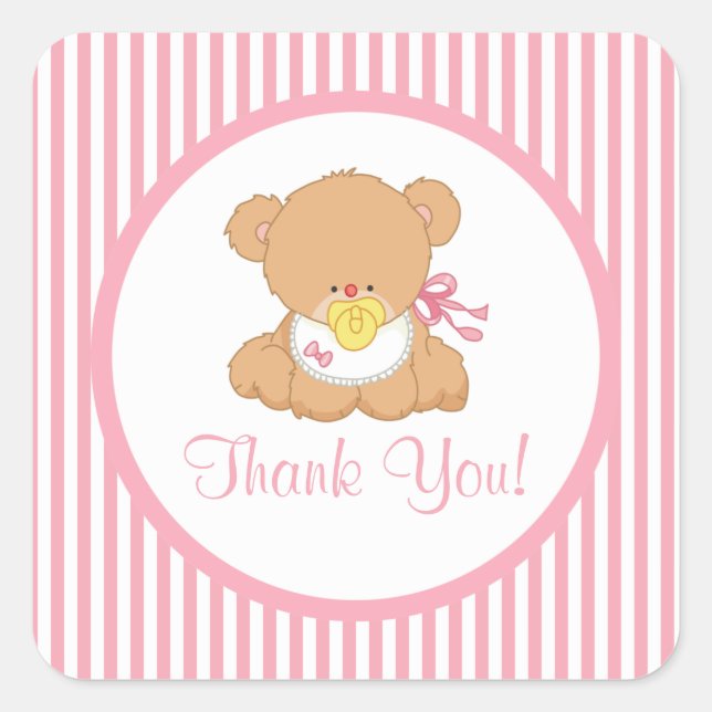 Cute Teddy Bear Baby Shower Square Sticker! Square Sticker (Front)