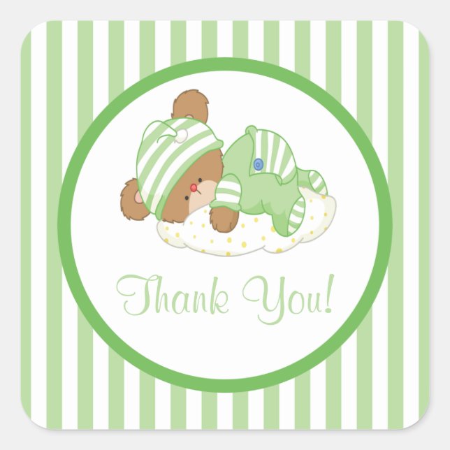Cute Teddy Bear Baby Shower Square Sticker! Sticker (Front)