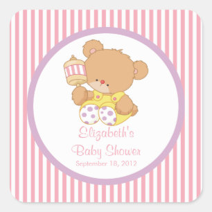 Cute Teddy Bear Baby Shower Square Sticker! Sticker