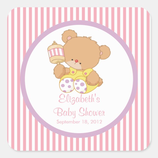 Cute Teddy Bear Baby Shower Square Sticker! Sticker (Front)