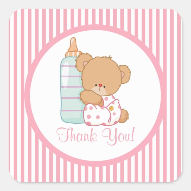 Cute Teddy Bear Baby Shower Square Sticker! Sticker (Front)
