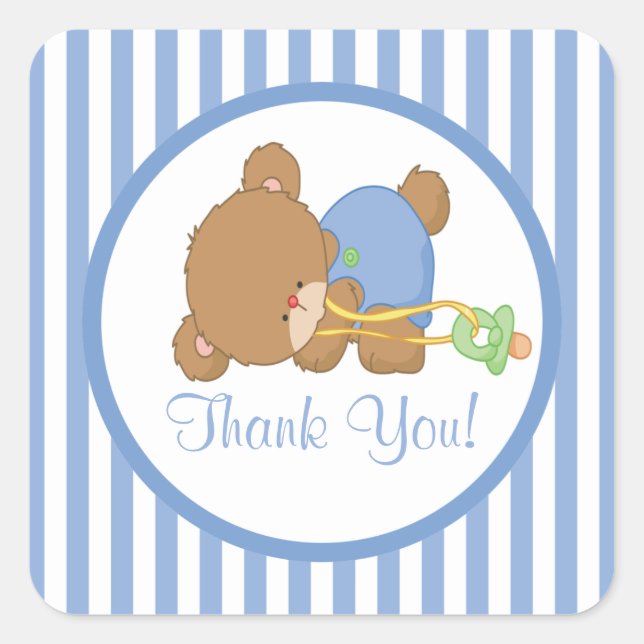 Cute Teddy Bear Baby Shower Square Sticker! Sticker (Front)