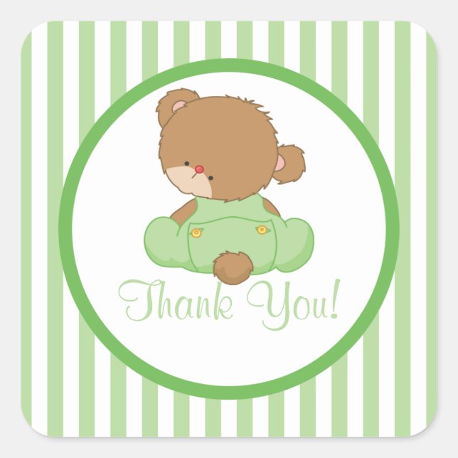 Cute Teddy Bear Baby Shower Square Sticker! Sticker (Front)