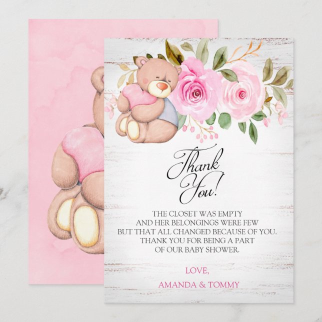 Cute Teddy Bear Baby Shower Thank You Card (Front/Back)