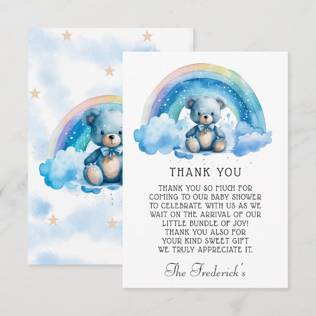 Cute Teddy Bear Baby Shower Thank You Card (Front/Back)