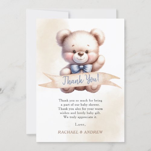 Cute Teddy Bear Baby Shower Thank You Card