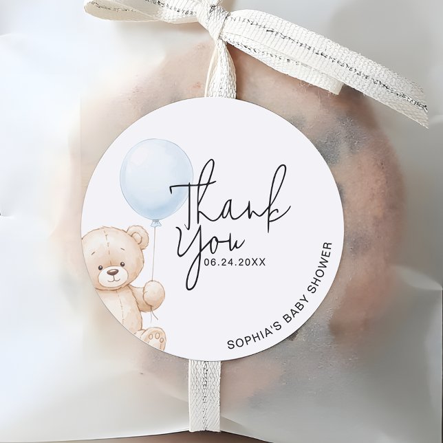 Cute Teddy Bear Baby Shower Thank You Classic Round Sticker (Creator Uploaded)