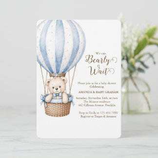 Cute Teddy Bear Baby Shower We Can Bearly Wait  Invitation