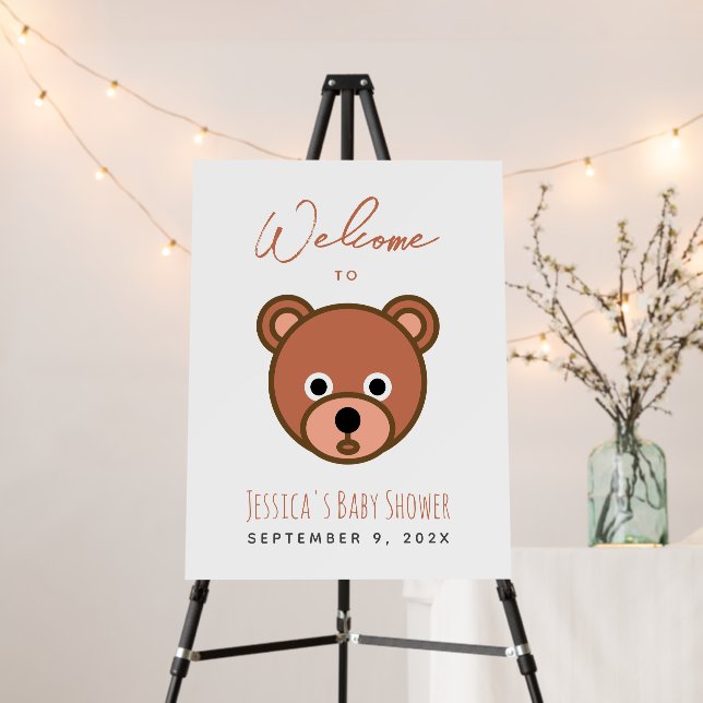 Cute Teddy Bear Baby Shower Welcome Brown Script  Foam Board (In Situ (Stand))